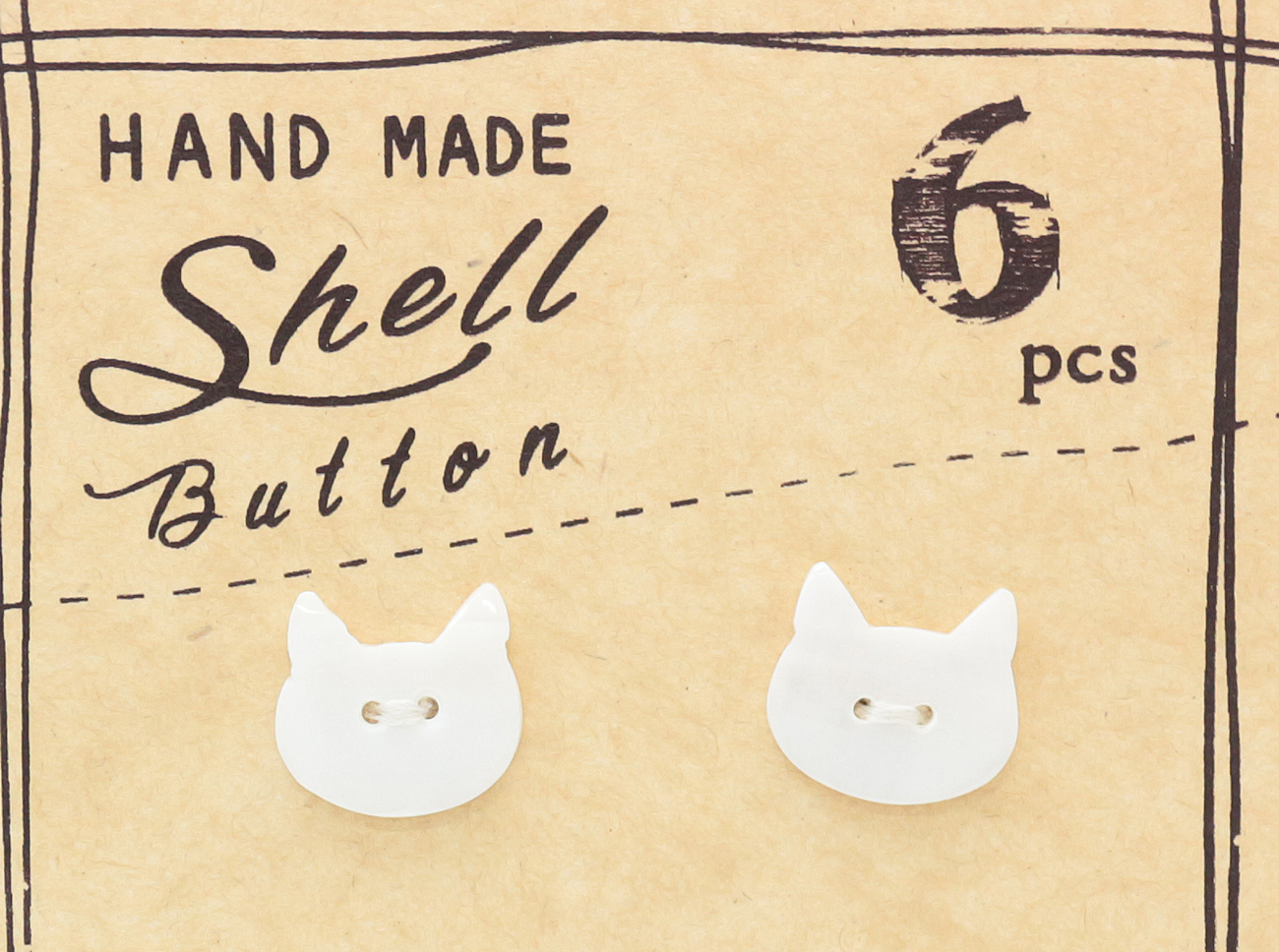 fika-シェルボタン/ネコ/顔/ホワイト